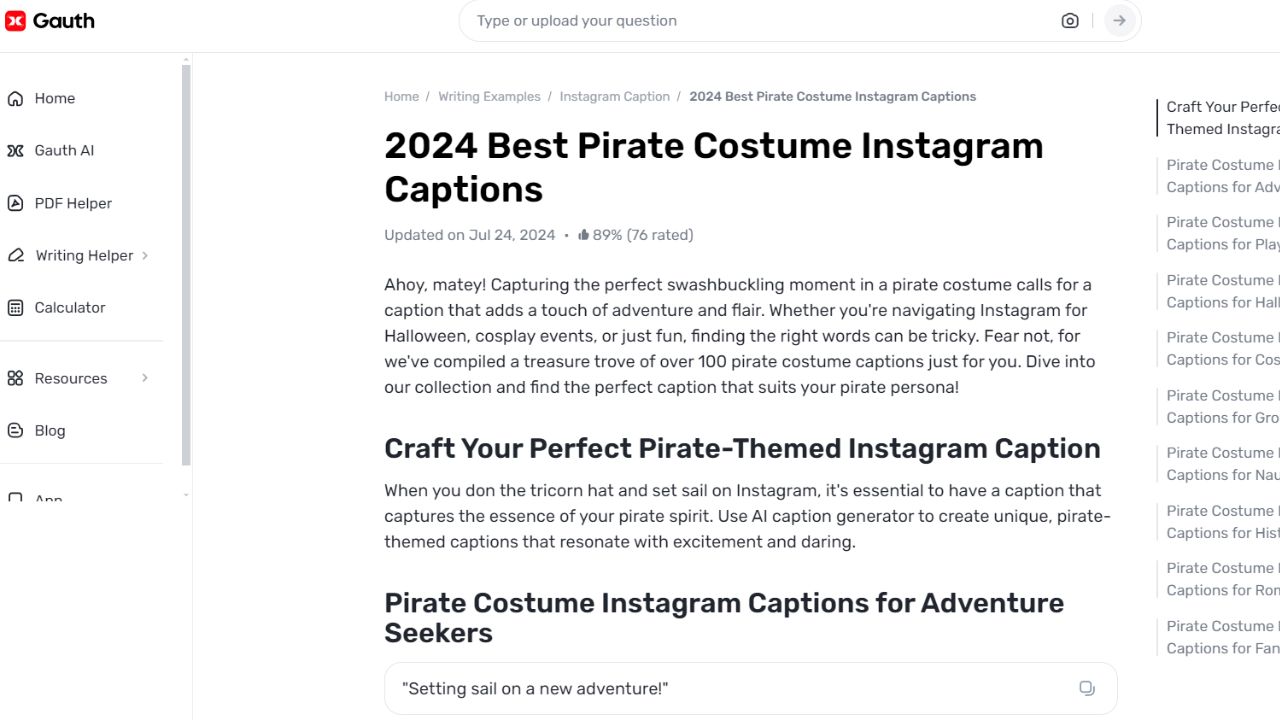 Treasure Your Memories: Using Gauth to Create Perfect Pirate Captions